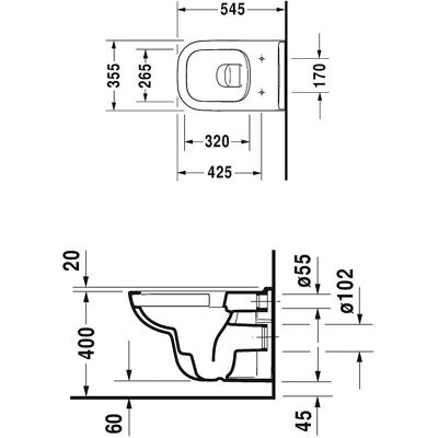 Duravit D-Code Wand-WC Weiß Hochglanz 355 x 545 mm - Rimless Duravit D-Code Wand-WC Weiß Hochglanz 355 x 545 mm - Rimless