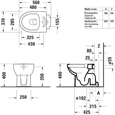Duravit Weiß Rimless Stand-WC - Bodenstehend, 4,5L, Modell 2184012000 Duravit Weiß Rimless Stand-WC - Bodenstehend, 4,5L, Modell 2184012000