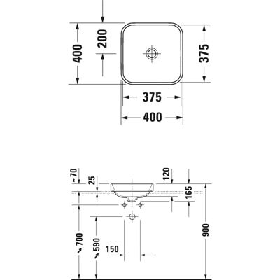 Duravit Model 235940 Chiuvetă de Perete Pătrată Duravit Model 235940 Chiuvetă de Perete Pătrată