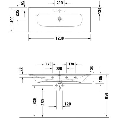 Duravit Viu Wandwaschtisch - Rechteckig, 1230 mm, Weiß Duravit Viu Wandwaschtisch - Rechteckig, 1230 mm, Weiß