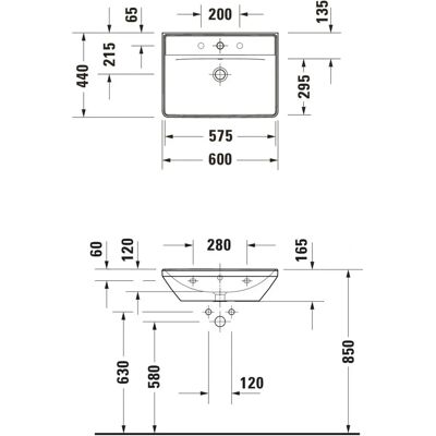 Duravit D-Neo Vægmonteret Vask - 600x440mm, 1 Hanehul, Hvid Duravit D-Neo Vægmonteret Vask - 600x440mm, 1 Hanehul, Hvid