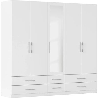 Kleiderschrank Rauch Hersbruck - 6 Schubladen, Spiegel, Weiß, Modern Kleiderschrank Rauch Hersbruck - 6 Schubladen, Spiegel, Weiß, Modern