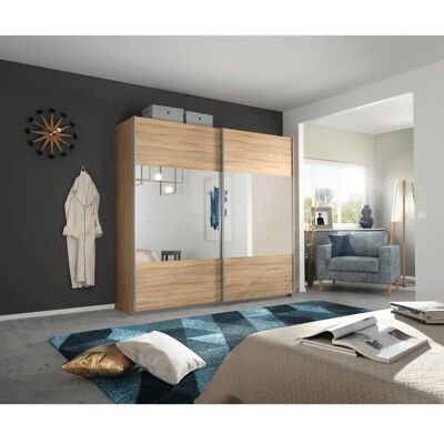 Rauch Quadra Kleiderschrank - Struktur Eiche Hell & Spiegel - 226x230x62cm Rauch Quadra Kleiderschrank - Struktur Eiche Hell & Spiegel - 226x230x62cm