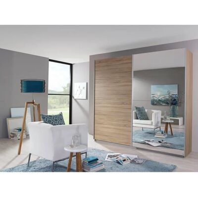 RAUCH Quadra Schiebetürenschrank - Hell Eiche & Spiegel - 226cm RAUCH Quadra Schiebetürenschrank - Hell Eiche & Spiegel - 226cm