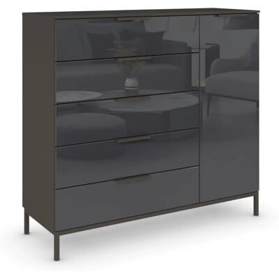 RAUCH Flipp Sideboard - 1 Tür, 5 Schubladen, Graphit/Glas Basalt RAUCH Flipp Sideboard - 1 Tür, 5 Schubladen, Graphit/Glas Basalt