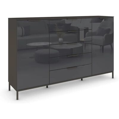 RAUCH Flipp Kommode - 2 Türen 5 Schubladen - Modernes Glasdesign RAUCH Flipp Kommode - 2 Türen 5 Schubladen - Modernes Glasdesign