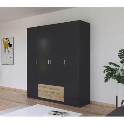 Rauch Gamma Kleiderschrank - 4-türig, Grau, Eiche Artisan, 181x54x210 cm Rauch Gamma Kleiderschrank - 4-türig, Grau, Eiche Artisan, 181x54x210 cm