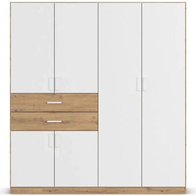 Rauch Maika Kleiderschrank - 6 Türen, 2 Schubladen, Weiß/Eiche Artisan Rauch Maika Kleiderschrank - 6 Türen, 2 Schubladen, Weiß/Eiche Artisan