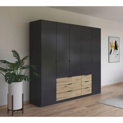 Rauch Davoa Kleiderschrank - 5 Türen, Grau Metallic/Eiche Artisan Rauch Davoa Kleiderschrank - 5 Türen, Grau Metallic/Eiche Artisan