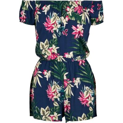 Urban Classics XS Blå Blommig Off Shoulder Jumpsuit - Kvinnor Urban Classics XS Blå Blommig Off Shoulder Jumpsuit - Kvinnor