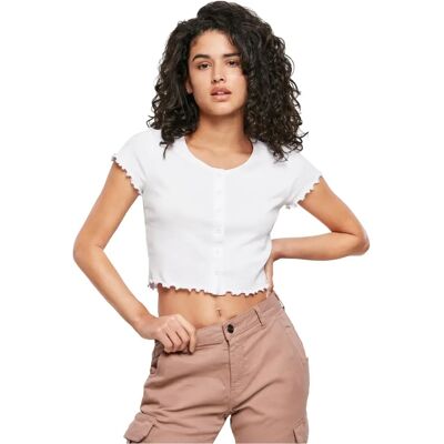 Urban Classics Ladies Cropped Button Up Rib Top - T-shirt Urban Classics Ladies Cropped Button Up Rib Top - T-shirt