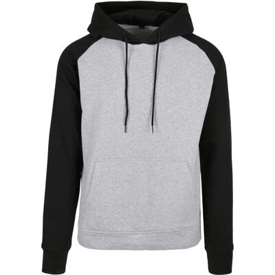 Build Your Brand 4XL Heather Grey/Black Raglan Hoodie - Hættetrøje Build Your Brand 4XL Heather Grey/Black Raglan Hoodie - Hættetrøje