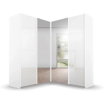 Rauch Quadra Schrank - 4 Schiebetüren - 210cm Hoch - Weiß Glas Rauch Quadra Schrank - 4 Schiebetüren - 210cm Hoch - Weiß Glas