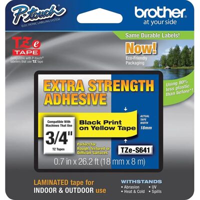 Brother TZe-S641 Labelling Tape Cassette - Yellow/Black - 18mm - 8M Brother TZe-S641 Labelling Tape Cassette - Yellow/Black - 18mm - 8M
