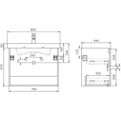 Megabad Lodge Waschtischunterschrank - 2 Auszüge mit Softeinzug - 75 cm Megabad Lodge Waschtischunterschrank - 2 Auszüge mit Softeinzug - 75 cm
