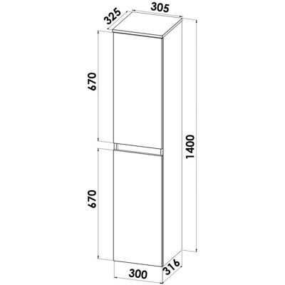 Megabad Seitenschrank - Softclose Scharniere, 2 Glaseinlegeböden - 140 cm Megabad Seitenschrank - Softclose Scharniere, 2 Glaseinlegeböden - 140 cm