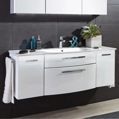 Puris Linea Waschtisch mit Unterschrank - Mineralguss - 131,2 cm - Waschbecken mit Schubladen und Türen Puris Linea Waschtisch mit Unterschrank - Mineralguss - 131,2 cm - Waschbecken mit Schubladen und Türen