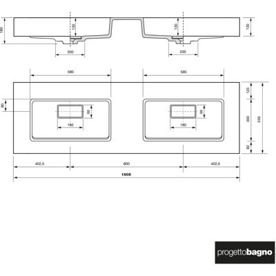 ProgettoBagno - Orta Doppel-Waschtisch 160 cm - Mineralharz - Wandmontage - double sink ProgettoBagno - Orta Doppel-Waschtisch 160 cm - Mineralharz - Wandmontage - double sink