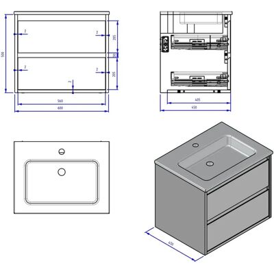 Megabad Loft Waschtisch mit Unterschrank - 60cm, 2 Auszüge Megabad Loft Waschtisch mit Unterschrank - 60cm, 2 Auszüge