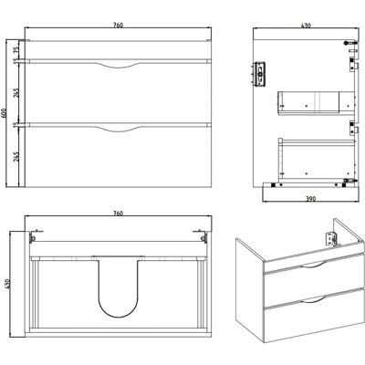 Megabad Profi Collection Home Waschtisch - 80 cm, 2 Schubladen Megabad Profi Collection Home Waschtisch - 80 cm, 2 Schubladen