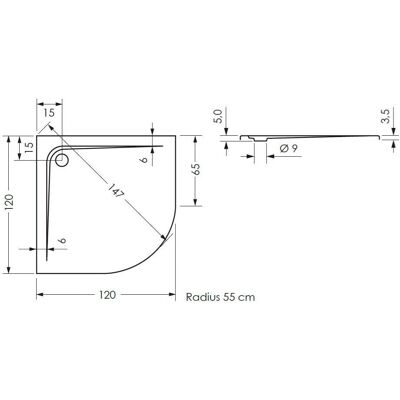 Steinkamp Plan Viertelkreis-Duschwanne - 120x120 cm superflach Steinkamp Plan Viertelkreis-Duschwanne - 120x120 cm superflach