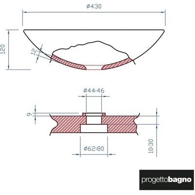 progettobagno Atollo Ø 43 Glazen aanrechtblad wastafel - Wastafel progettobagno Atollo Ø 43 Glazen aanrechtblad wastafel - Wastafel