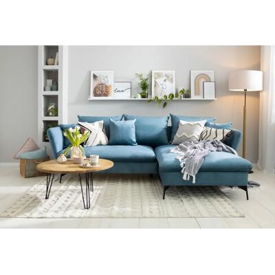 Andasu202fNordic Interior LIVORNO L-Form Sofa - Blau Samtvelours Andasu202fNordic Interior LIVORNO L-Form Sofa - Blau Samtvelours