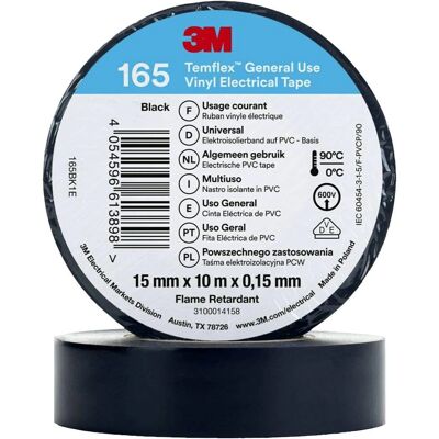 3M Temflex 165 Sort vinyl elektrisk tape - Elektrisk tape 3M Temflex 165 Sort vinyl elektrisk tape - Elektrisk tape