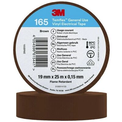 Ruban isolant électrique 3M 165BR6E - Marron 25m x 19mm - Ruban électrique Ruban isolant électrique 3M 165BR6E - Marron 25m x 19mm - Ruban électrique