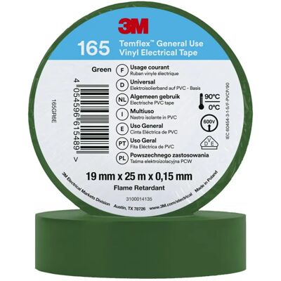 3M Temflex 165 Isolierband - Vinyl, Grün, 25m x 19mm - Isolierband 3M Temflex 165 Isolierband - Vinyl, Grün, 25m x 19mm - Isolierband