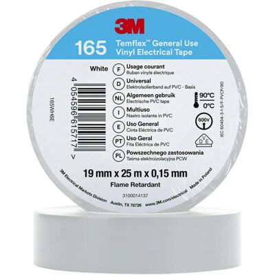 3M 165WH6E Weißes Vinyl-Elektroband 25m x 19mm - Elektrobändchen 3M 165WH6E Weißes Vinyl-Elektroband 25m x 19mm - Elektrobändchen