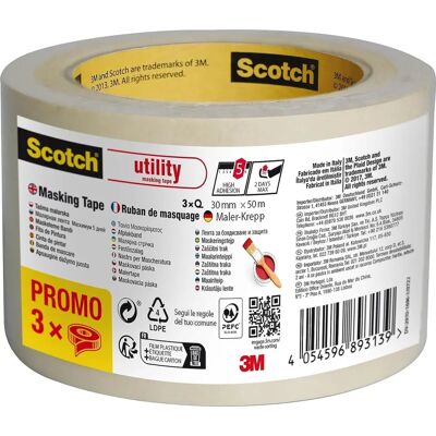 Ruban de Masquage Scotch Blue - 30mm x 50m - 3 Rouleaux - Peinture & Décoration - Publicité Ruban de Masquage Scotch Blue - 30mm x 50m - 3 Rouleaux - Peinture & Décoration - Publicité