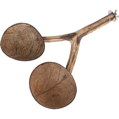 TIAKI - Perchoir Coco avec gamelles - 30x22x5 cm - Gamelles coco - Perchoir pour oiseaux TIAKI - Perchoir Coco avec gamelles - 30x22x5 cm - Gamelles coco - Perchoir pour oiseaux
