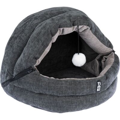 Cachette pour chat TIAKI gris - Lit en peluche convertible Cachette pour chat TIAKI gris - Lit en peluche convertible