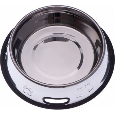Assiette pour chiens en acier inoxydable avec Relief et Anneau en Caoutchouc - 900ml Assiette pour chiens en acier inoxydable avec Relief et Anneau en Caoutchouc - 900ml