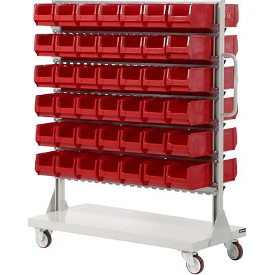 Estantería móvil Eurokraft Pro - Doble cara, 98 cajas, gris claro RAL 7035 Estantería móvil Eurokraft Pro - Doble cara, 98 cajas, gris claro RAL 7035