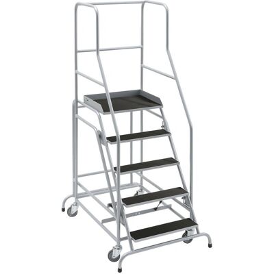EUROKRAFTpro Escalera móvil con plataforma - Escalera rodante con tarima EUROKRAFTpro Escalera móvil con plataforma - Escalera rodante con tarima