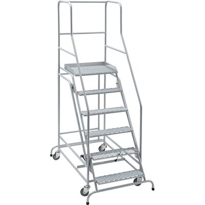 Escalera rodante con plataforma Eurokraft pro - 6 peldaños, aluminio blanco RAL 9006 Escalera rodante con plataforma Eurokraft pro - 6 peldaños, aluminio blanco RAL 9006