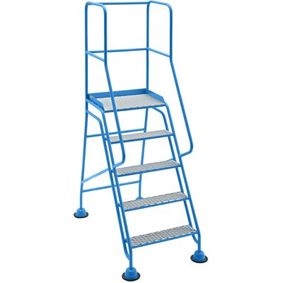 Scala mobile Eurokraft pro con piattaforma e 5 gradini - Griglia romboidale, acciaio, azzurro chiaro RAL 5012 Scala mobile Eurokraft pro con piattaforma e 5 gradini - Griglia romboidale, acciaio, azzurro chiaro RAL 5012