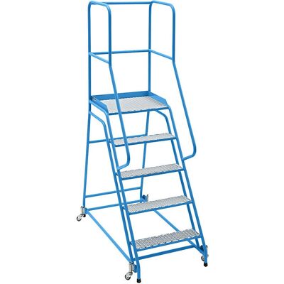 Escalera móvil Eurokraft Pro con plataforma - Escalera con peldaños de malla romboide Escalera móvil Eurokraft Pro con plataforma - Escalera con peldaños de malla romboide