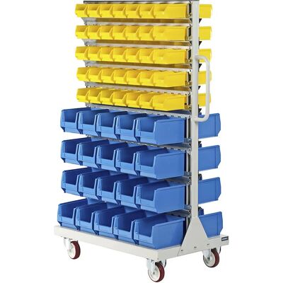 Scaffale mobile Eurokraft Pro - 140 contenitori, doppio lato - Acciaio Scaffale mobile Eurokraft Pro - 140 contenitori, doppio lato - Acciaio