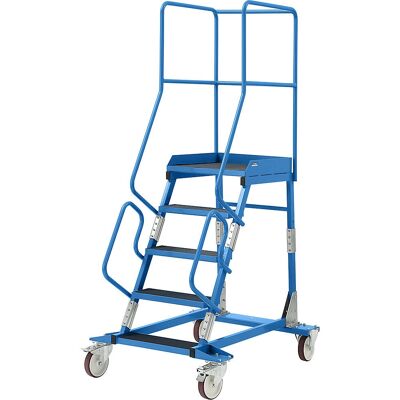 Escalera de plataforma móvil Eurokraft pro - 5 peldaños, acero, azul RAL 5012 Escalera de plataforma móvil Eurokraft pro - 5 peldaños, acero, azul RAL 5012