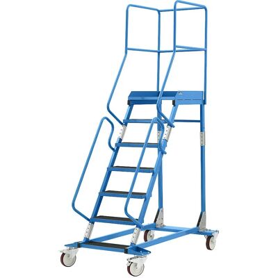 Escalera móvil con plataforma - 7 peldaños, RAL 5012 azul claro Escalera móvil con plataforma - 7 peldaños, RAL 5012 azul claro