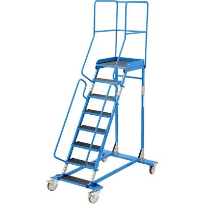 Escalera móvil con plataforma Eurokraft pro - 8 peldaños, azul claro Escalera móvil con plataforma Eurokraft pro - 8 peldaños, azul claro