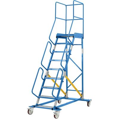 Escalera rodante con plataforma Eurokraft pro - 9 peldaños, azul claro RAL 5012 Escalera rodante con plataforma Eurokraft pro - 9 peldaños, azul claro RAL 5012