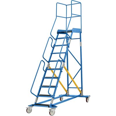 Escalera móvil eurokraft pro con plataforma, 10 peldaños, azul claro RAL 5012 Escalera móvil eurokraft pro con plataforma, 10 peldaños, azul claro RAL 5012