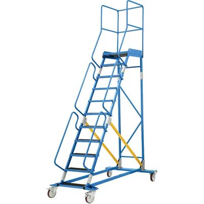 Escalera de plataforma móvil Eurokraft pro - 11 peldaños, azul RAL 5012 Escalera de plataforma móvil Eurokraft pro - 11 peldaños, azul RAL 5012