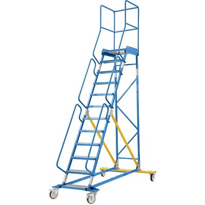 Escalera móvil con plataforma azul claro - 12 peldaños aluminio Escalera móvil con plataforma azul claro - 12 peldaños aluminio