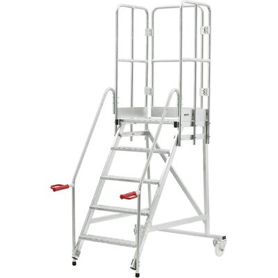 Escalera móvil con plataforma eurokraft pro - 5 peldaños, zinc, puerta, azul claro y gris - Escalera Escalera móvil con plataforma eurokraft pro - 5 peldaños, zinc, puerta, azul claro y gris - Escalera