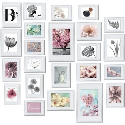 Set di 24 cornici foto Bomoe Blossom - Da parete o tavolo - Bianco Set di 24 cornici foto Bomoe Blossom - Da parete o tavolo - Bianco